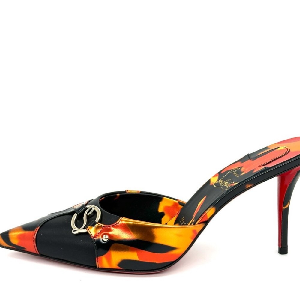 Christian Louboutin CL IN 90s MULE 80 Fire Leather Sandals Heels Shoes - Picture 11 of 11